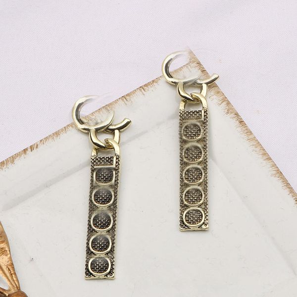 

18k gold plated luxury brand designers double letters stud tassels clip chain geometric famous women 925 silver crystal rhinestone earring w, Golden;silver