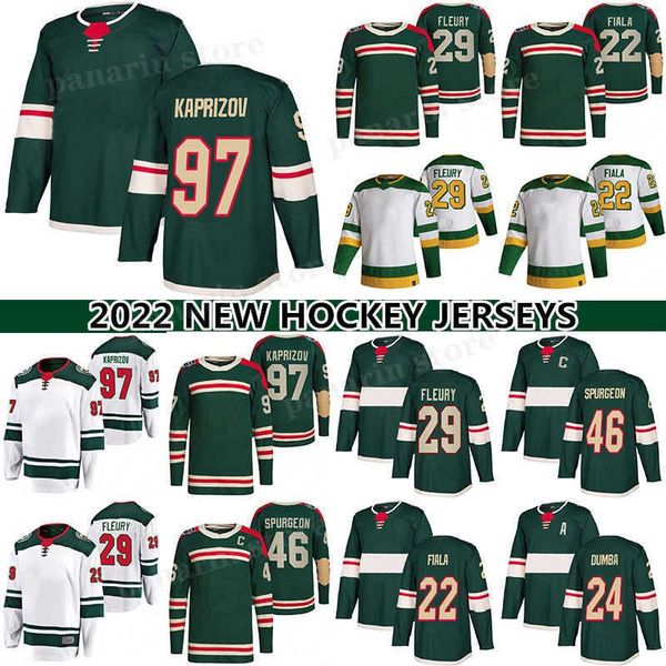 

29 marc-andre fleury jersey 97 kirill kaprizov 22 kevin fiala 24 matt dumba 36 mats zuccarello 46 jared spurgeon hockey jerseys, Black;red