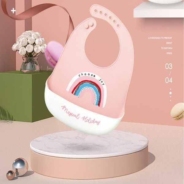 

baby food grade silicone adjustable bib screen printing waterproof anti-oil safe material clean and easy to washsaliva rice pocket maternal