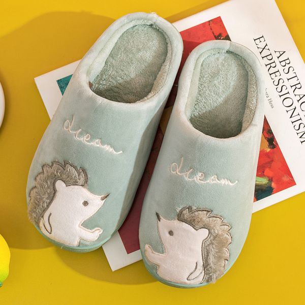 

slipper cartoon hedgehog winter fur house indoor outdoor plush ladies shoes men couple comfortable zapatillas mujer 221130, Black