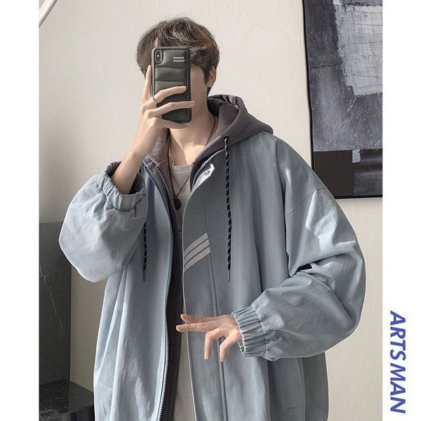 

men's jackets preppy style hooded spring autumn coat fake two piece trend loose cool high street baseball uniform 221129, Black;brown