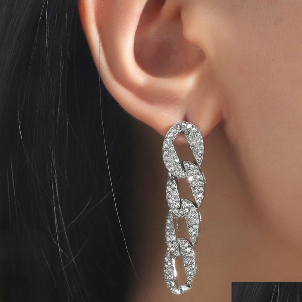 

dangle chandelier fashion jewelry diamond rhinstone chain long dangle earrings stud earring drop delivery dhl0n, Silver