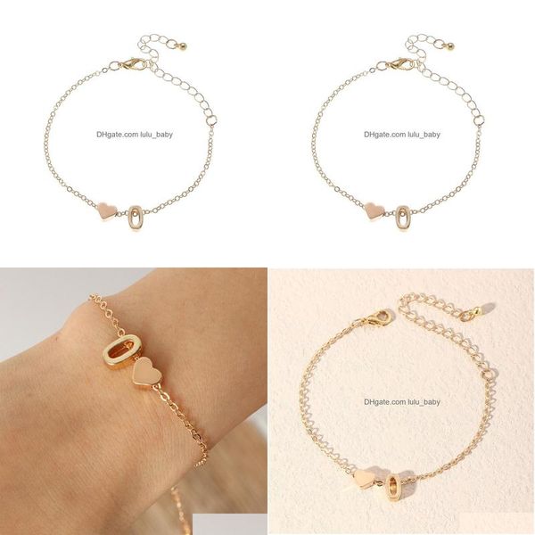 

charm bracelets fashion jewelry letter o heart pendant bracelet for women slim chain bracelets drop delivery dhdjv, Golden;silver