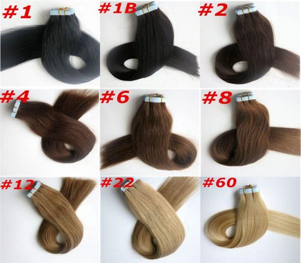 

100g 40pcs glue skin weft tape in hair extensions 18 20 22 24inch brazilian indian human hair extensions6134629, Black