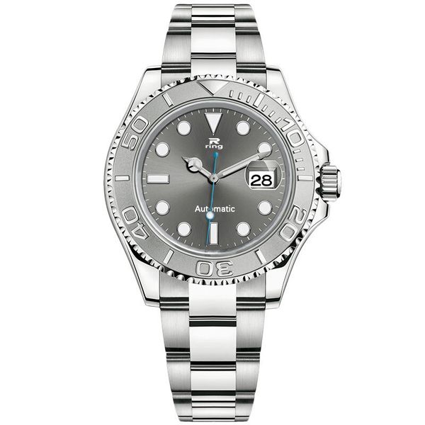

men's automatic diving watch made of stainless steel team ceramic outer ring convex display depth waterproof, Slivery;brown