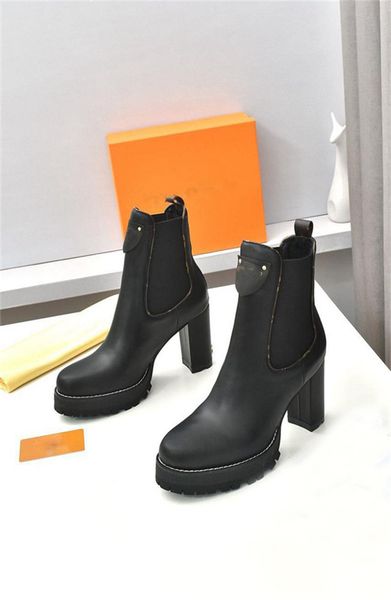 

luxury beaubourg ankle boot womens leather chunky platform ankles boots lady fashion high heel booties, Black