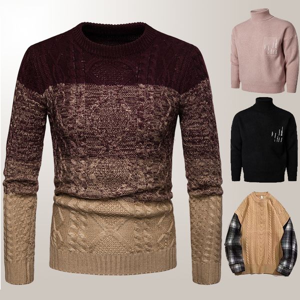 

mens sweaters autumn and winter trendy sweater fashion jacquard casual allmatch warm highneck comfortable knitted bottoming shirt 221130, White;black