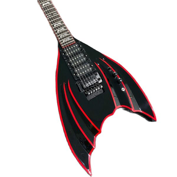 

lvychinese electric guitar black color duplex tremolo system bat shape body