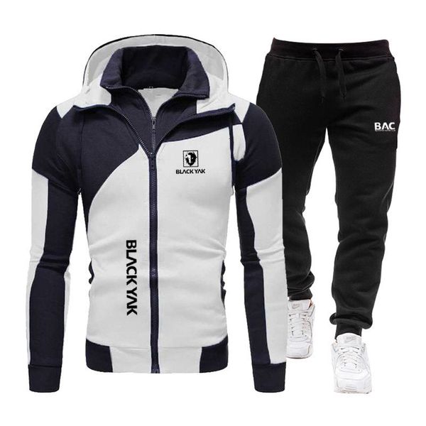 

mens tracksuits set autumn winter brand blackyak zip hoodiejogging trouser patchwork fitness run casual clothing sportswear 221130, Gray