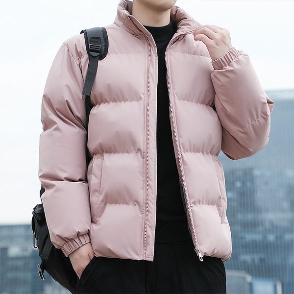 

men's down parkas korean style winter jacket men cotton padded heavy coat stand collar solid parka warm outwear windbreak college lover, Black