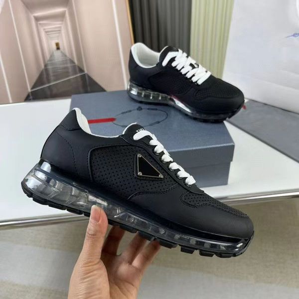 

2022 paris designer shoes breathable genuine leather air cushion sneakers simple fashion lace-up flats lac-up mens trainers, Black