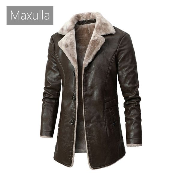 

men's leather faux maxulla winter pu jackets casual fleece warm motorcycle jacket male mid-long slim fit coats mens clothing 221129, Black