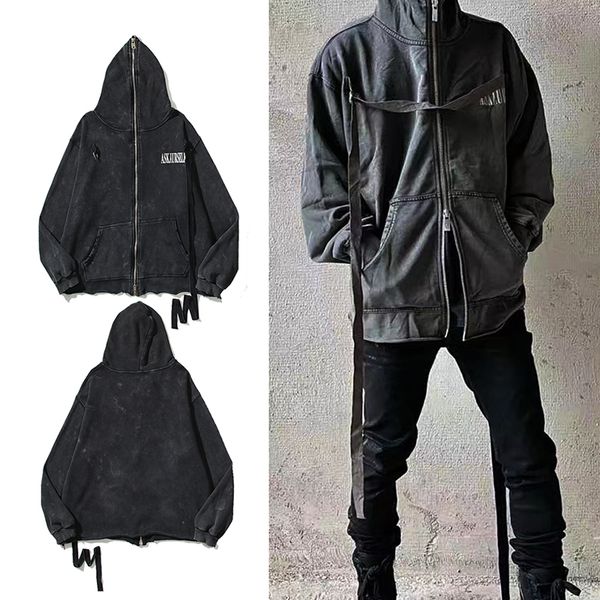 

men's plus size hoodies askyurself v10 tactical bandage washed to make old heavy wool loop full zip hoodie trend printed casual hoodie, Black;brown