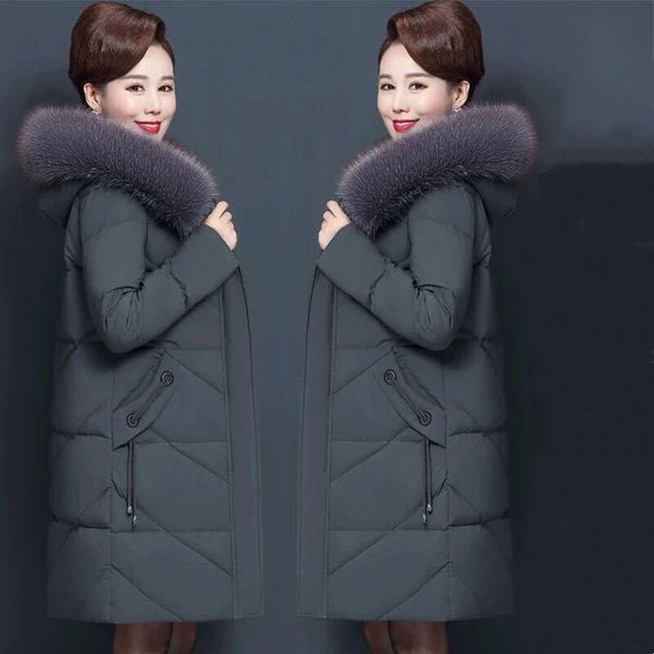 

women's down parkas -7xl cotton clothes jacket mid-length women big fur collar solid color coat abrigos mujer invierno sobretudo femi, Black