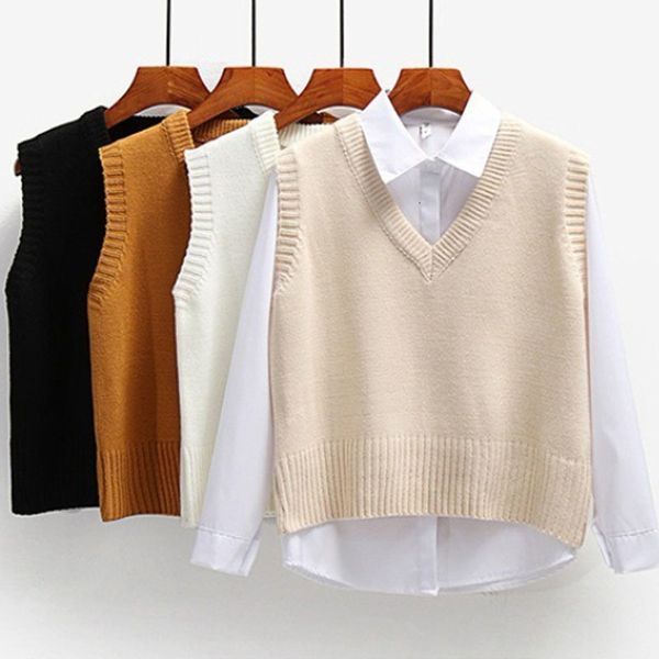 

women's vests fashion winter knitted casual v neck sweater pullover sleeveless female clothing loose 22783 221130, Black;white
