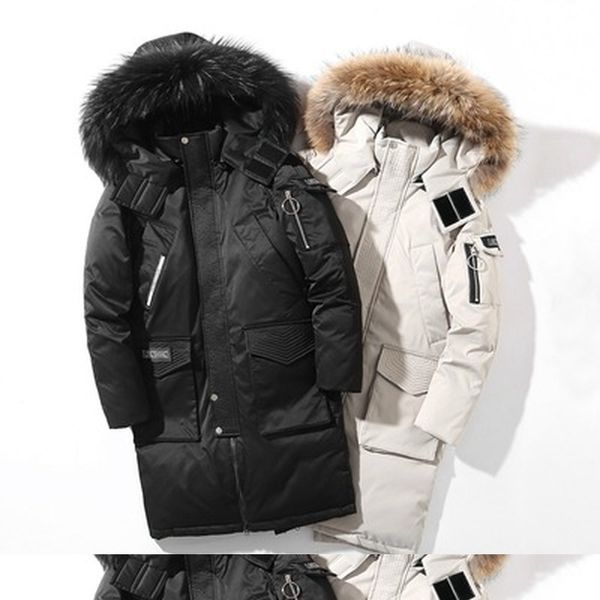 

mens vests windproof long down coats over knee slim fit youth thick solid color multi pockets keep warm winter outwear coat jackets 221129, Black;white