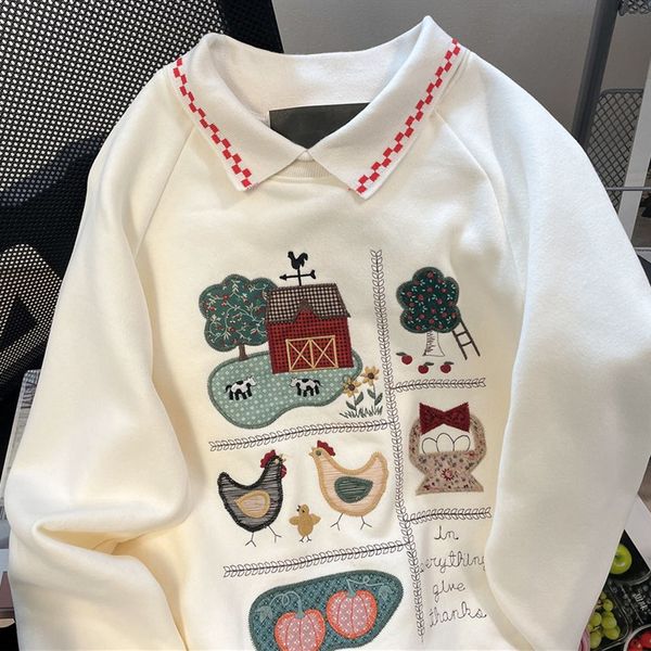 

women's hoodies sweatshirts childlike super cute cartoon embroidery polo shirt oversized sweatshirt women girls kawaii clothes japan ko, Black