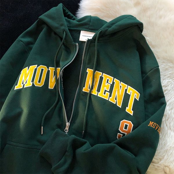 

women's hoodies sweatshirts letter print casual hooded women vintage simple streetwear coats female harajuku loose y2k aesthetic zip up, Black