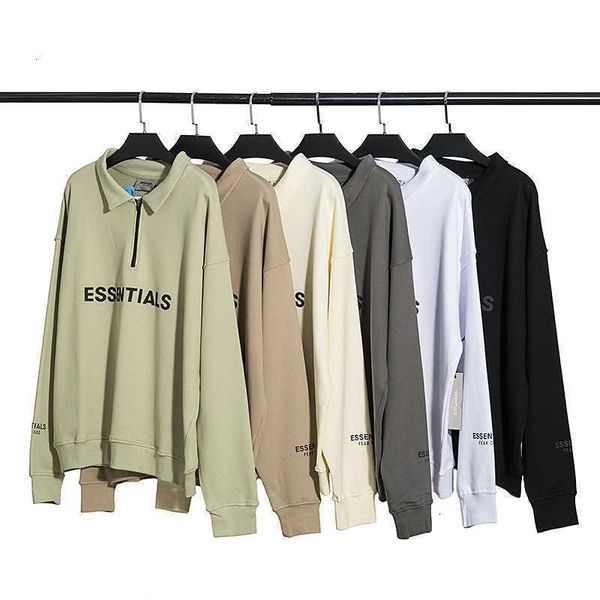 

hoodies hweatshirts spring and autumn fog new essentials chest print high street half zipper long sleeve polo shirt fashion men's women, Black