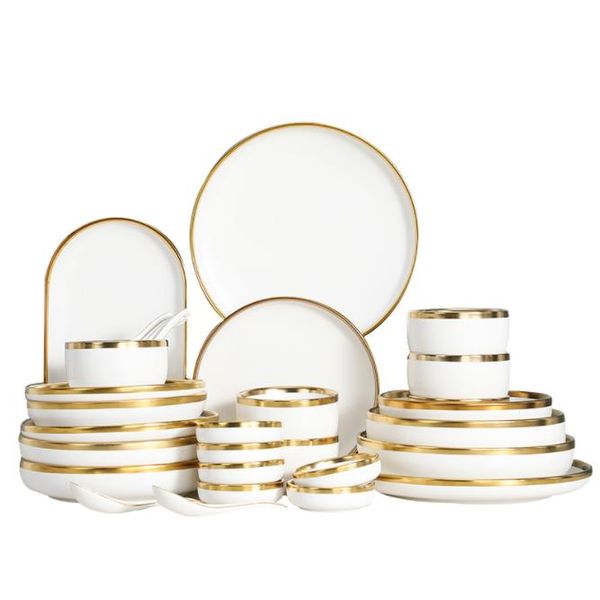 

white porcelain food dinner set dishes salad soup bowl ceramic plates and bowls tableware set service for 4/6/8