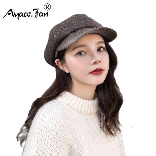 

berets autumn winter sboy caps men and women warm woolen plaid octagonal hat for male detective hats retro flat chapeau 221129, Blue;gray