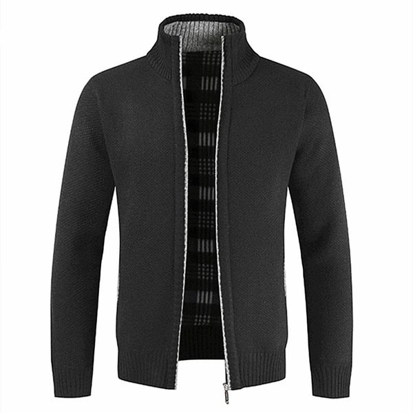 

mens sweaters autumn winter polyester stand collar long sleeve cardigan knitted zipper loose solid fashion casual 221130, White;black