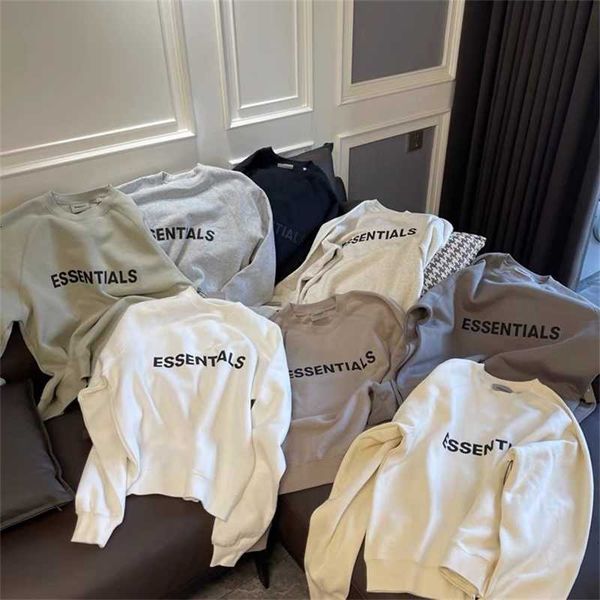 

hoodies hweatshirts fog fear ofgod double line essentials letter high street loose round neck sweater men's plush fashion shift clothes, Black