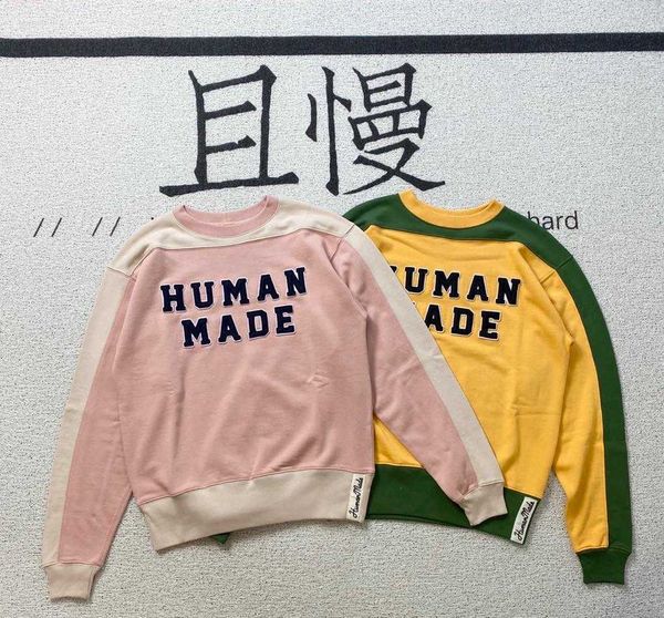 

mens hoody human deigner cotton make hip hop non refundable made claic flocking embroidery contrat stitching men and women round neck sweate, Black