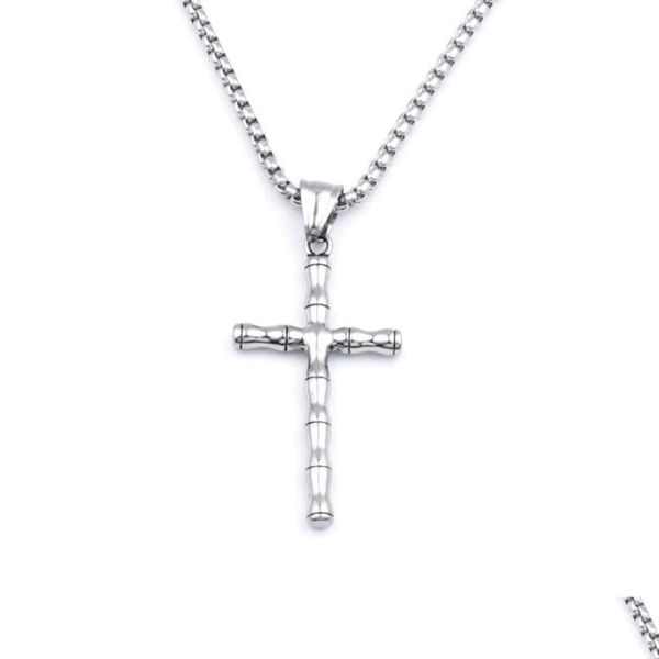 

pendant necklaces fashion jewelry vintage bamboo cross necklace chain pendant drop delivery necklaces pendants dhloe, Silver