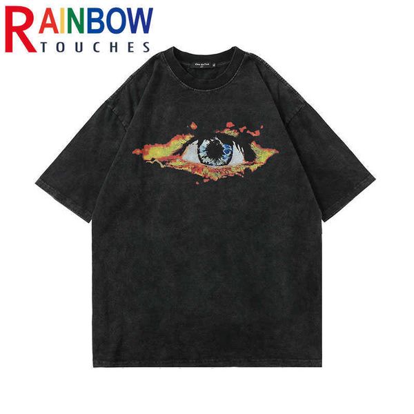 

men's t-shirts rainbowtouches 2022 new half-sleeve t-shirt high street vintage graffiti loose casual t-shirts punk hip hop new fashion, White;black
