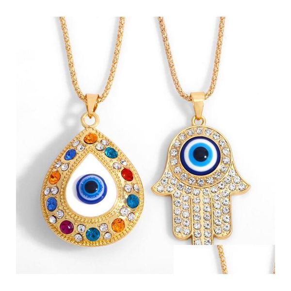 

pendant necklaces fatima hand pendant necklace for women turkey evil blue eyes crystal sweater chain alloy gold plated necklaces jew dhuyh, Silver