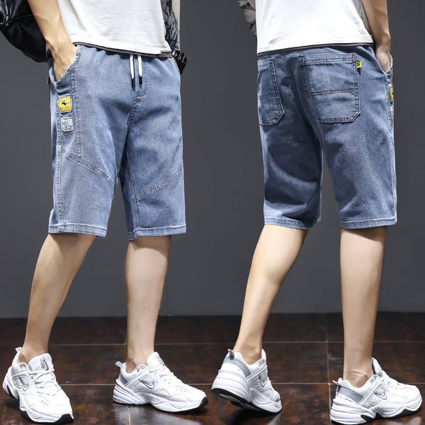 

Denim shorts Men's Jeans loose summer thin outer midget pants large Japanese fashion casual straight leg, Blue