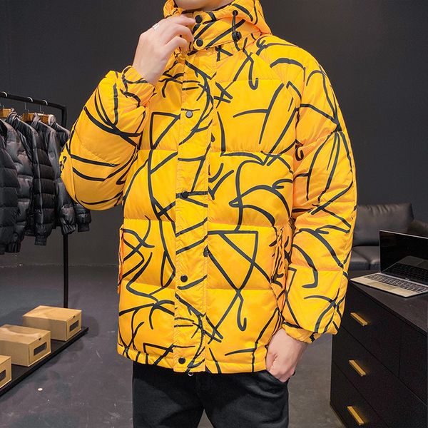 

men's down parkas winter jacket men padded cotton coat trend print hooded outerwear warm parka allmatch loose puffer jacket men 221129, Black