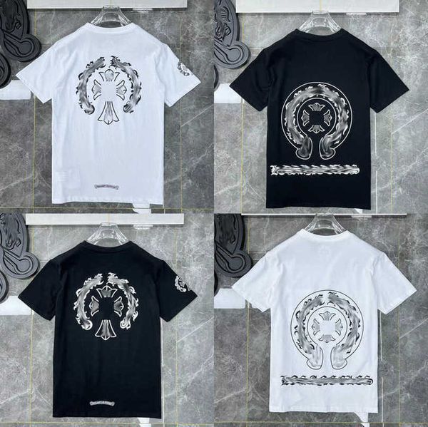 

fashion men's luxury t shirt brand couple tees t-shirts men women sweatshirts sanskrit letter short sleeve horseshoe tshirt polo cross, White;black