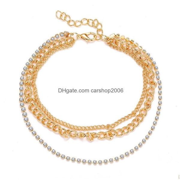 

anklets fashion jewelry three layers anklet chain rhinstone ankle bracelet drop delivery dhzoq, Red;blue
