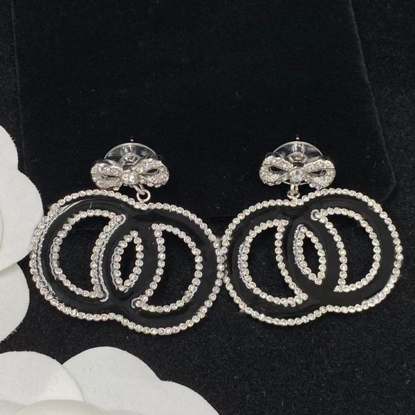 

chic charm earrings black enamel set diamond bow-knot pendant designer earring with box ladies party anniversary charm gift bridal, Golden