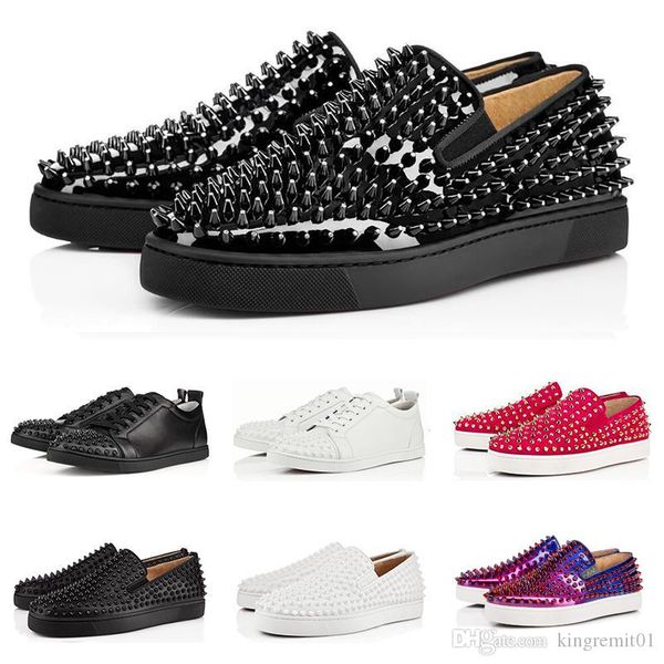 

red bottomed christians new rivet designer fashion luxury studded spikes flats shoes for men women black white glitter party lovers ca pcr