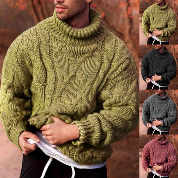 

mens sweaters oversized long sleeve thickened malemens coarse woolen yarn turtleneck twist ribbed knitted for autumn winter 221130, White;black
