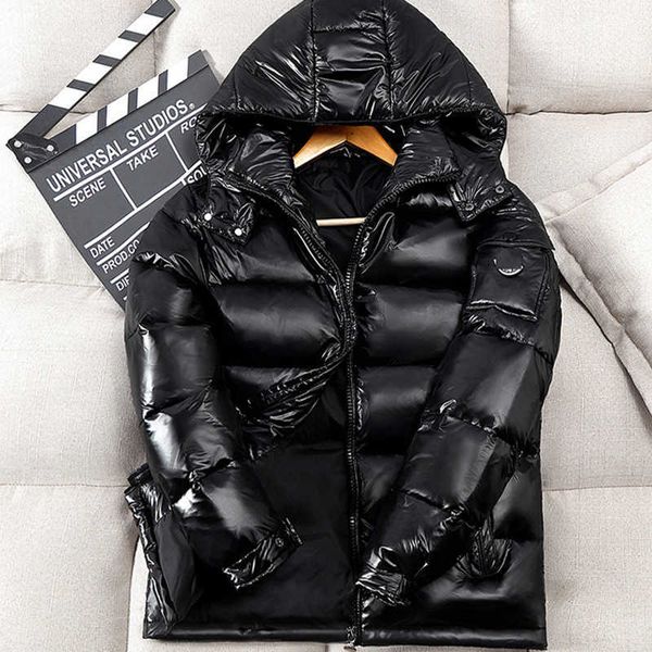 

winter mens fashion white duck down jacket 2022 korean version of the trend thicken long shiny casual waterpro coats, Black;white