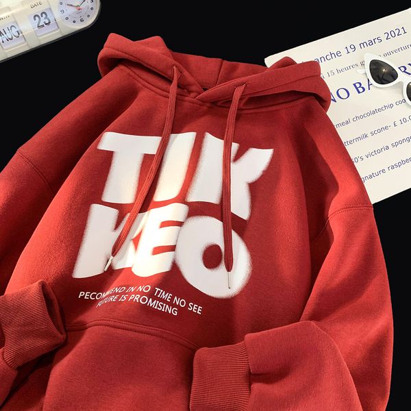 

fashion letter women men hoodies loose casual hip hop fleece pullovers thicken hooded female chic sweatshirts 3xl, Black