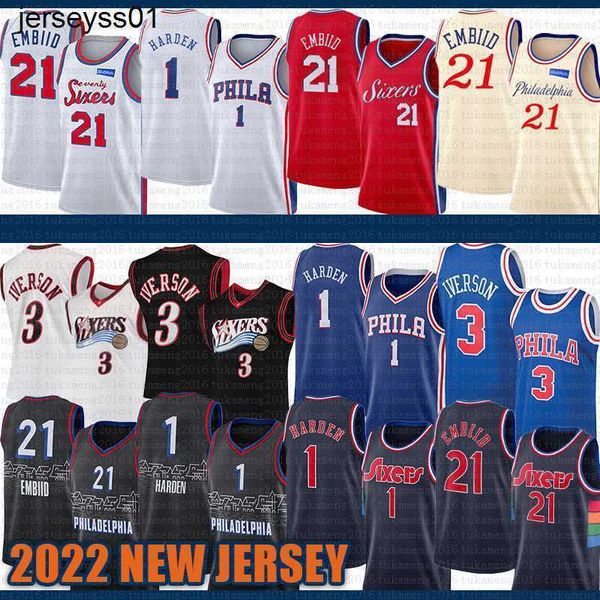 

2021 2022 new basketball jerseys 21 3 6 1 philadelphia''76ers''men joel embiid allen iverson julius erving james harden, Black;red