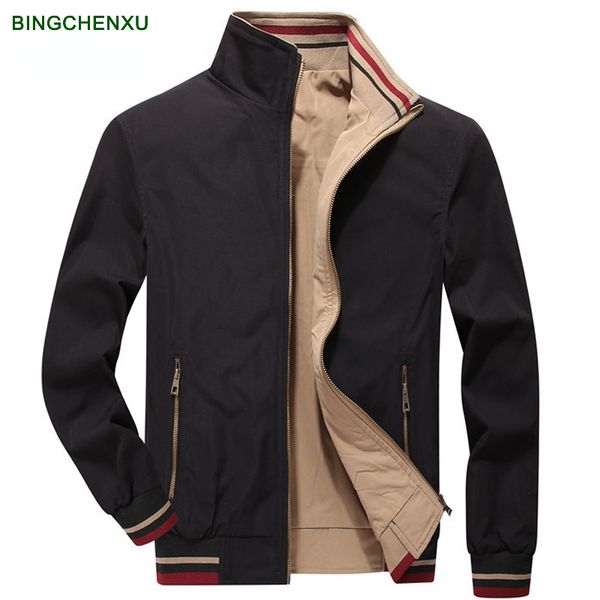 

men's jackets bingchenxu s double-side spring autumn cargo casual stand collar solid color male clothing 221130, Black;brown