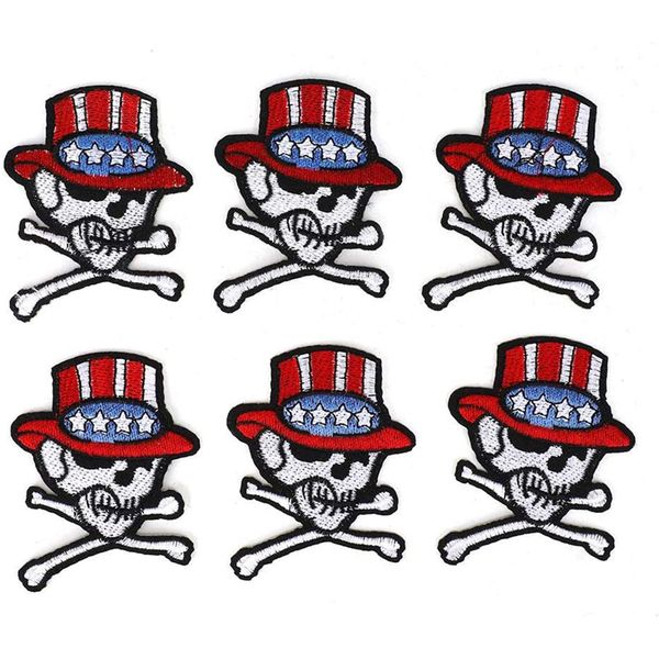 

america flag hats skull sewing notions embroidery patches for clothing shirts hoodies iron on punk patch, Black