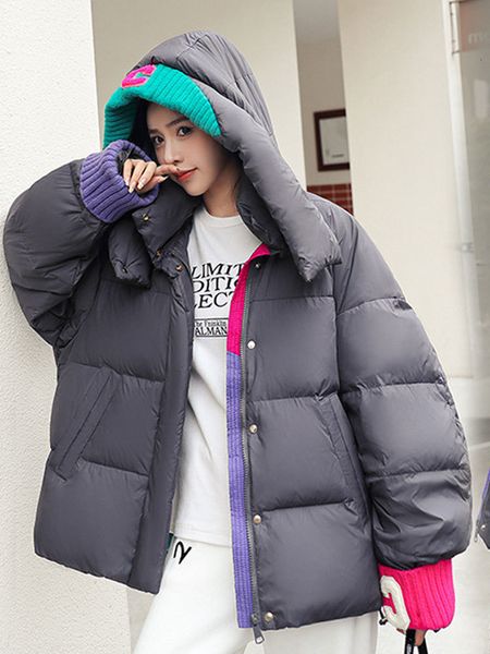 

women's down parkas winter jackets oversize short padded hodded contrast coats woman thicken warm cotton jacket female parka 221129, Black