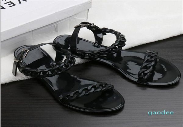 

2021 summer plastic chain beach shoes candy color jelly sandals flat bottomed out fashion2926010, Black