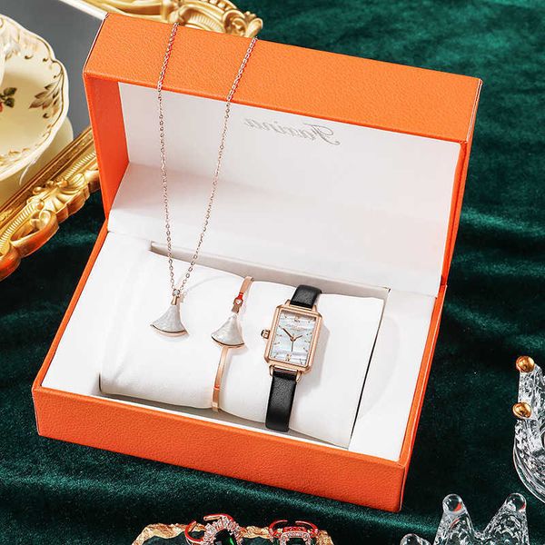 

watches luxury ift fasina square ladies 30mm daily waterproof quartz watch bracelet necklace kit green dial simple gold mesh, Silver