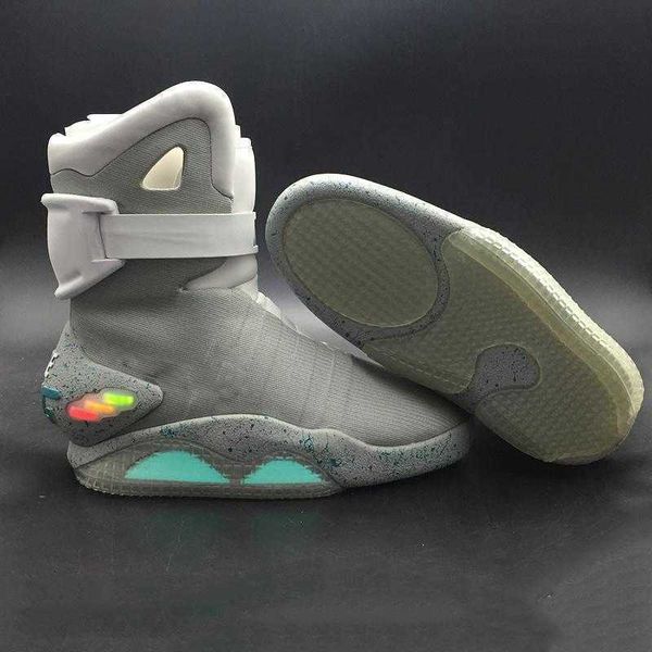 

basketball shoes mags boots glow in the dark lighting grey red limited air mag back to the future marty mcfly 's led marty mcflys size