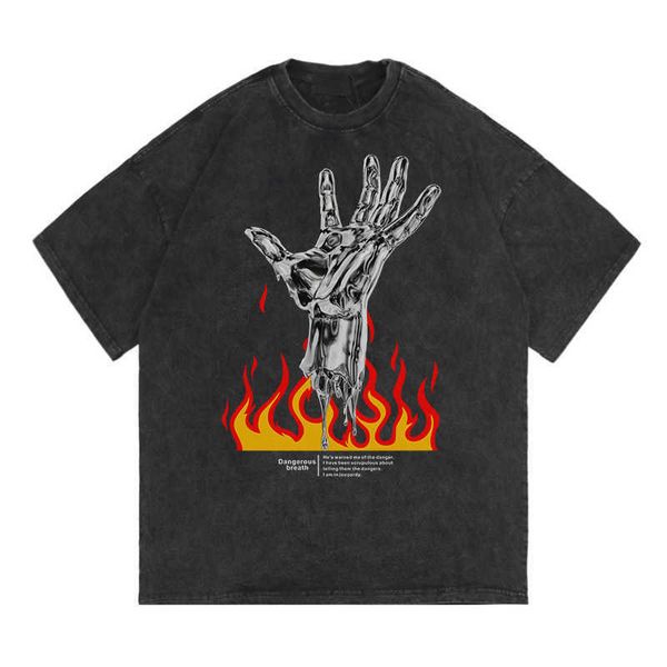 

men's t-shirts rainbowtouches washed men's new t shirt vintage hand print design shirt high street graphic fashion loose mens t sh, White;black