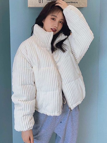

women's down parkas winter korean cotton jacket small short woman feshion loose corduroy female thicken warm bread coats solid 221129, Black