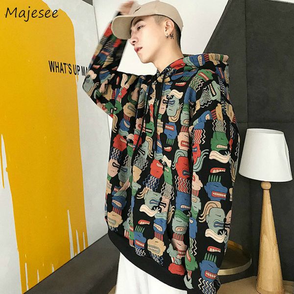 

men's hoodies sweatshirts men printed colorful leisure hooded chic high street hip hop harajuku ins retro daily streetwewar korean styl, Black